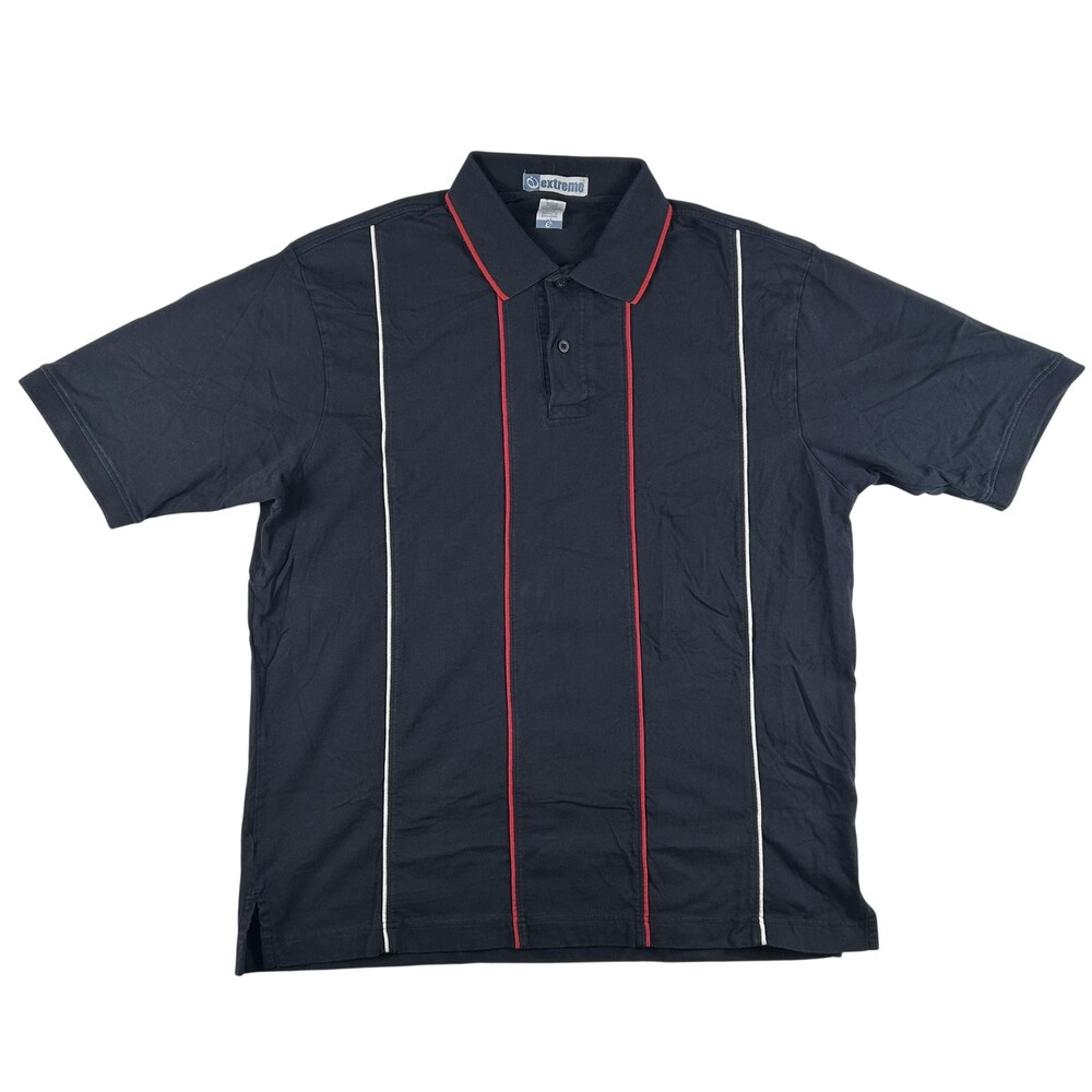 Vintage Extreme Polo Shirt Mens Large Vertical Stripe Cotton Jersey Retro Y2K